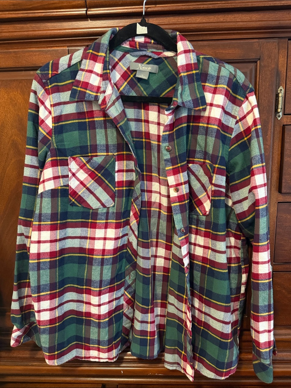 Natural collections 100% cotton size xl red green white button flannel shirt